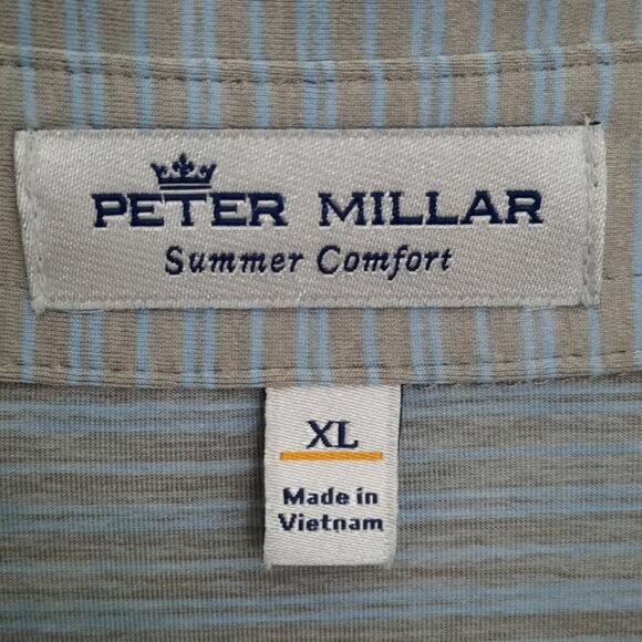 Peter Millar XL Polo Mens Gray Blue Stripe Summer Comfort Golf Shirt Stretch - Picture 3 of 6